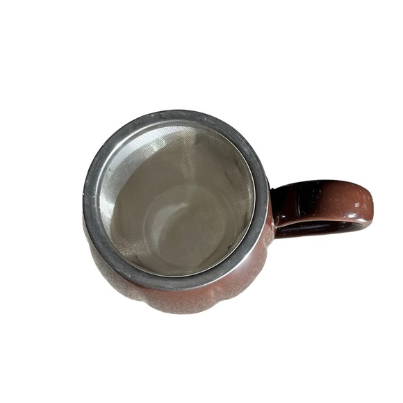 Teavana 8 oz Porcelain Personal Tea Mug Cup Infuser Strainer Lid 3 pc Set Brown - Picture 6 of 9